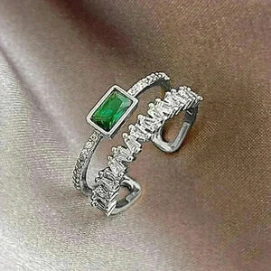New Gorgeous 925 Silver Diamond and Emerald Band Ring